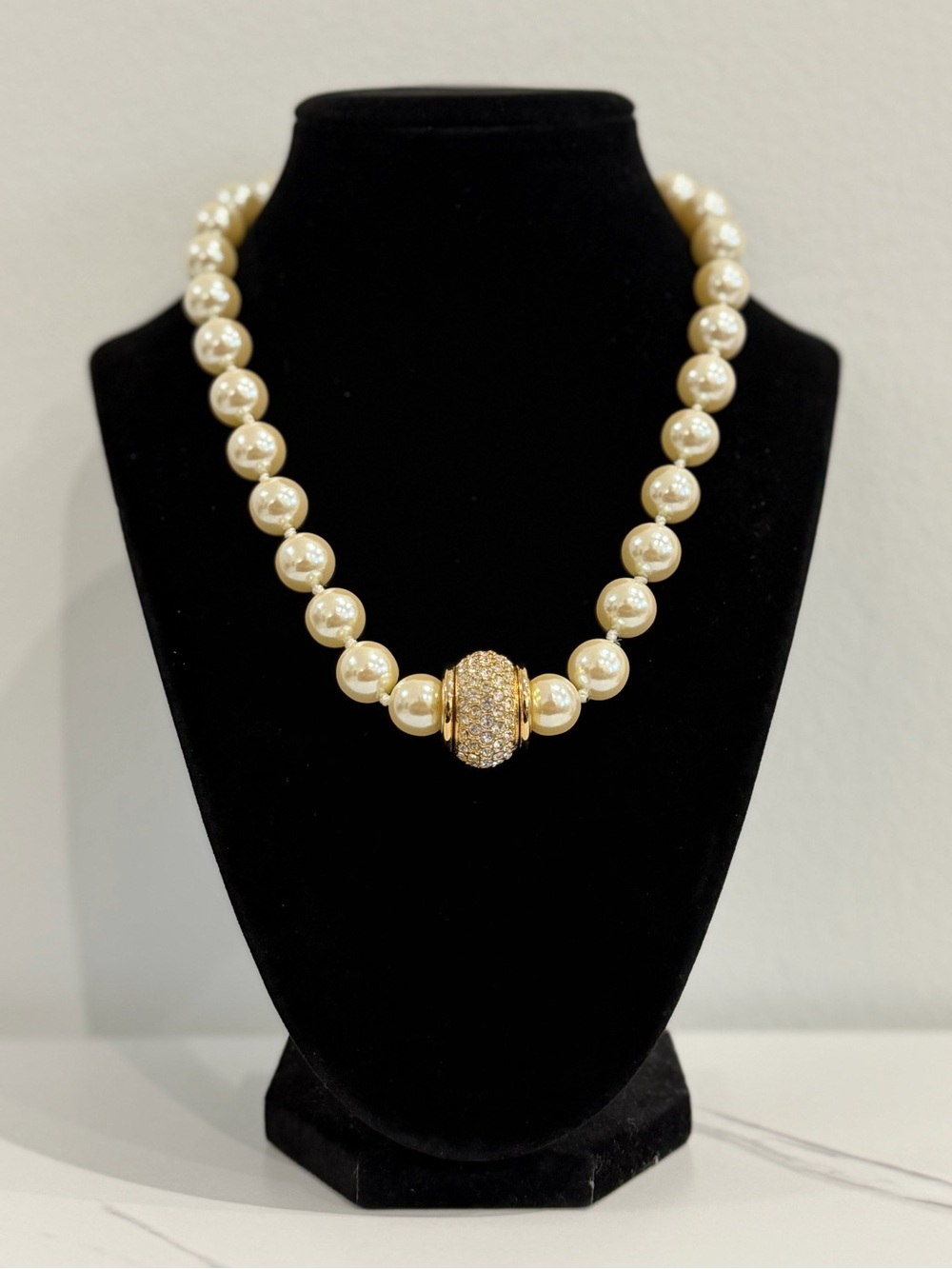 Pearl Necklace with Gold Pave Accent